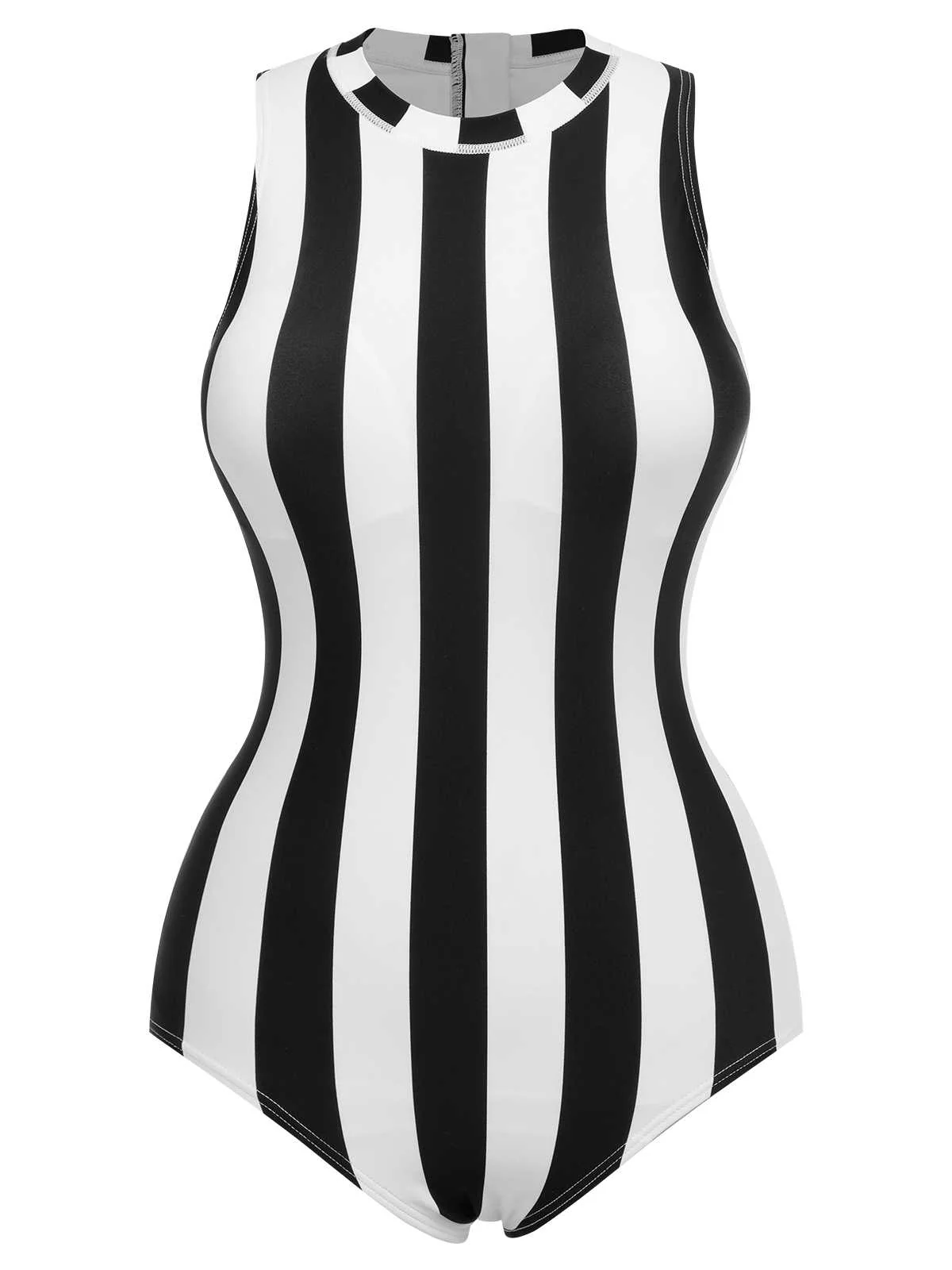 1950s Contrast Stripes Triangle One-Piece Swimsuit - Image 2