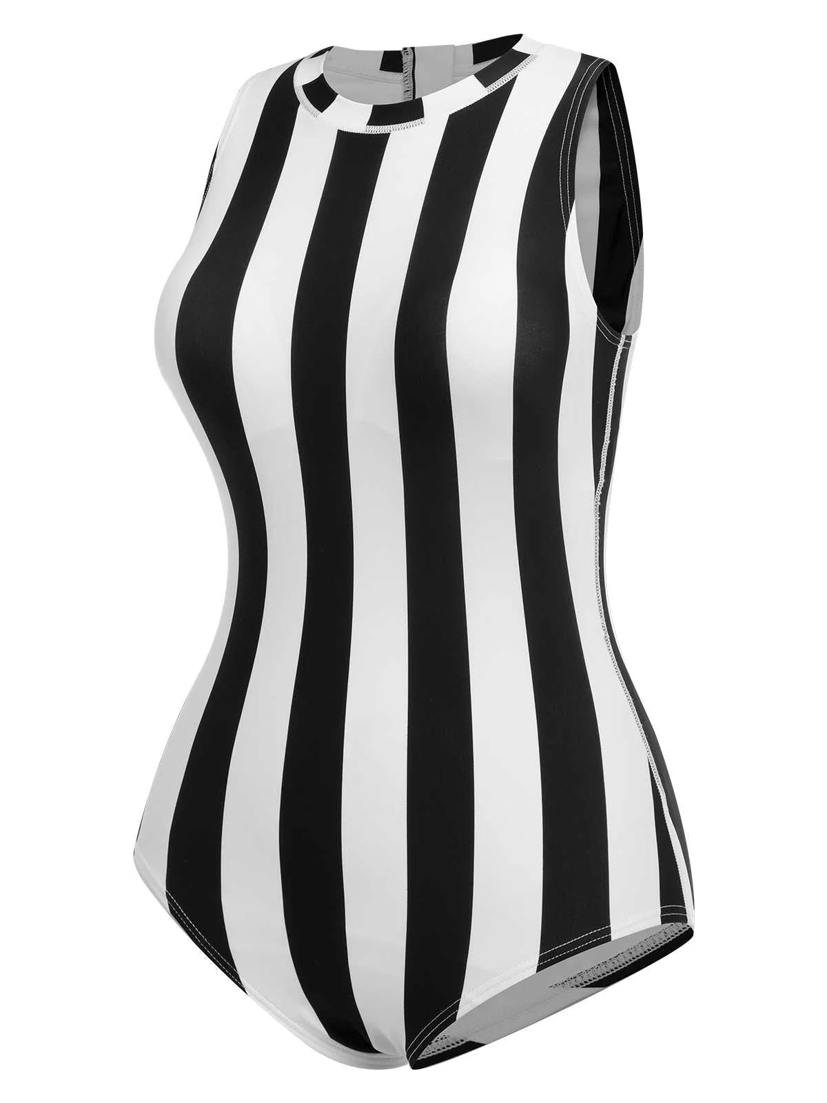 1950s Contrast Stripes Triangle One-Piece Swimsuit - Image 3