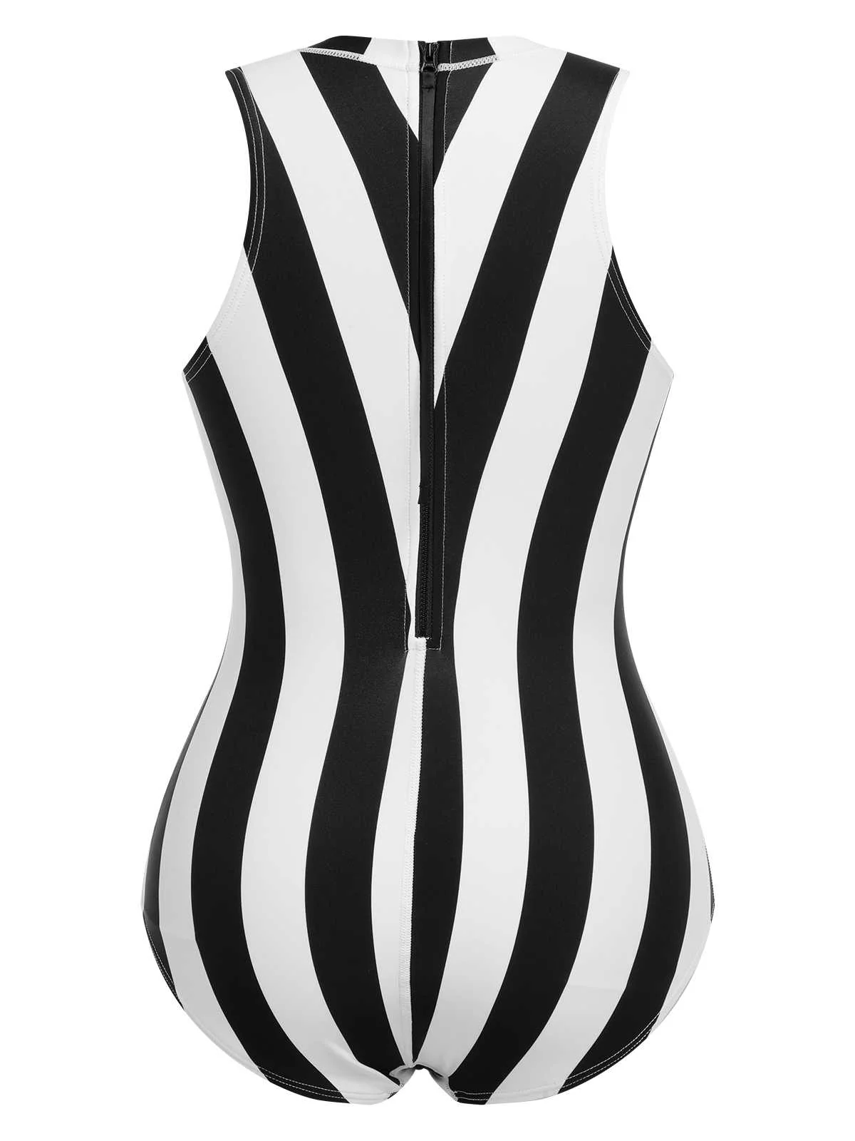 1950s Contrast Stripes Triangle One-Piece Swimsuit - Image 4