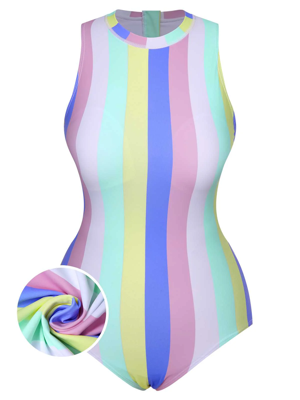 1950s Contrast Stripes Triangle One-Piece Swimsuit - Image 8