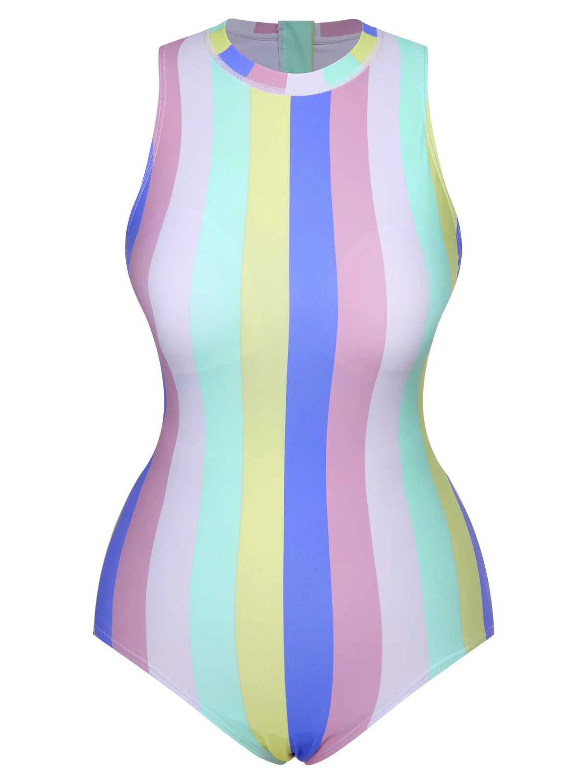 1950s Contrast Stripes Triangle One-Piece Swimsuit - Image 9