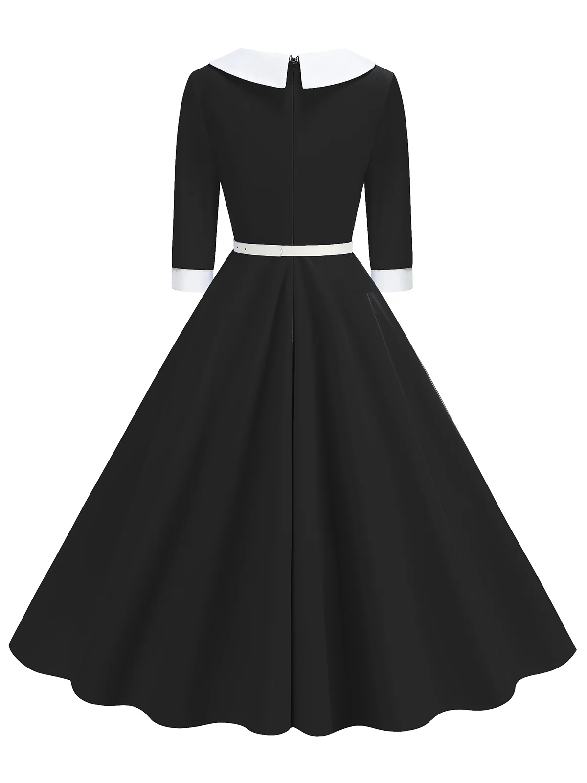 1950s Contrast Tie Neck Belted Lapel Dress - Image 15