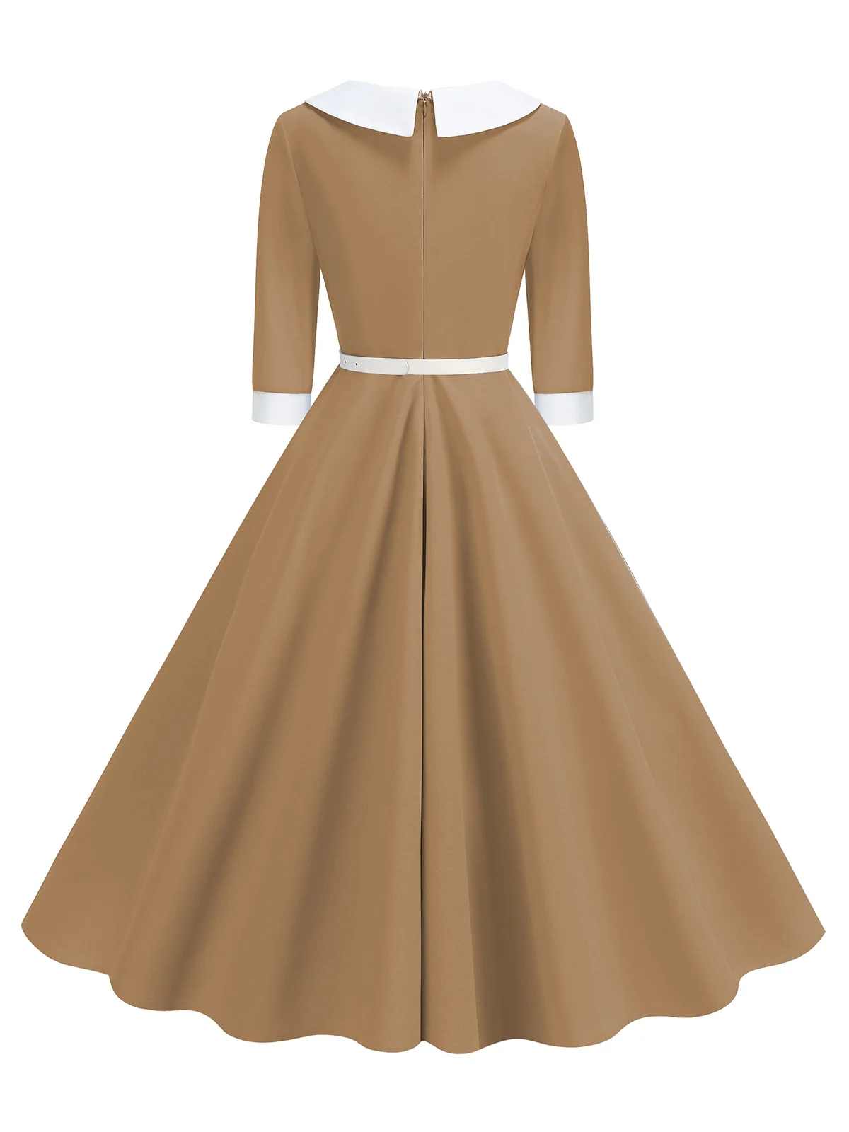 1950s Contrast Tie Neck Belted Lapel Dress - Image 19