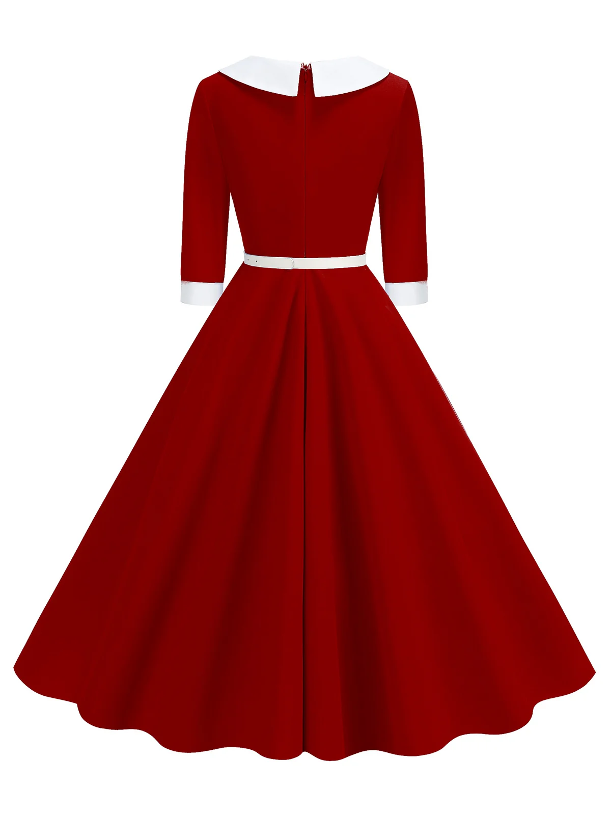 1950s Contrast Tie Neck Belted Lapel Dress - Image 3