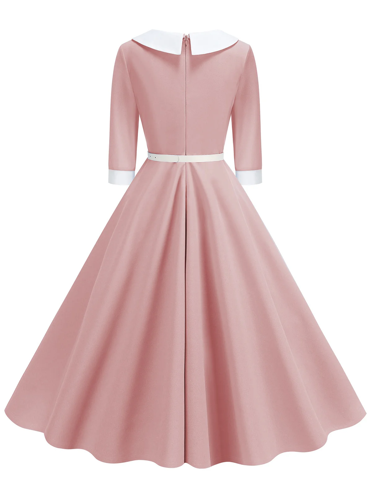 1950s Contrast Tie Neck Belted Lapel Dress - Image 9