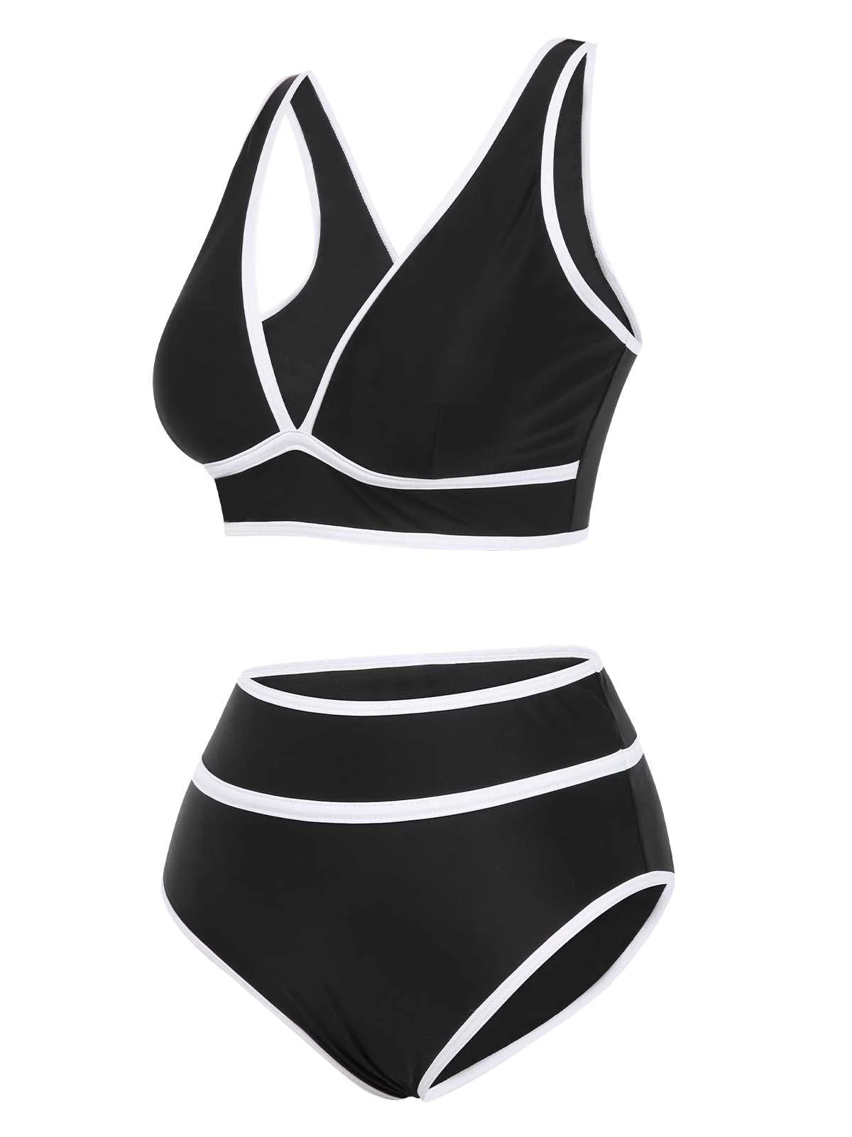 1950s Contrast Trim High Waist Bikini Set - Image 2
