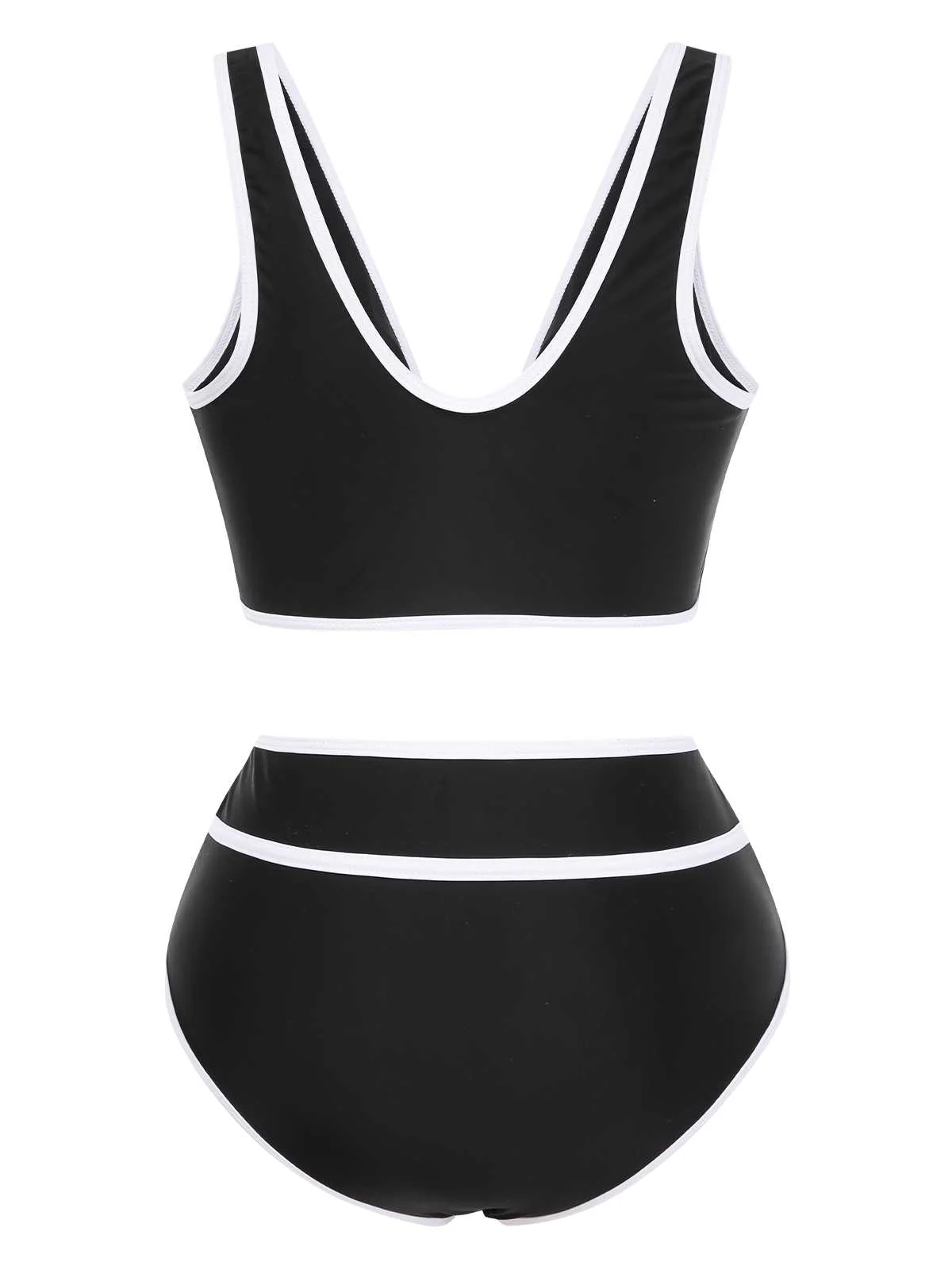 1950s Contrast Trim High Waist Bikini Set - Image 3
