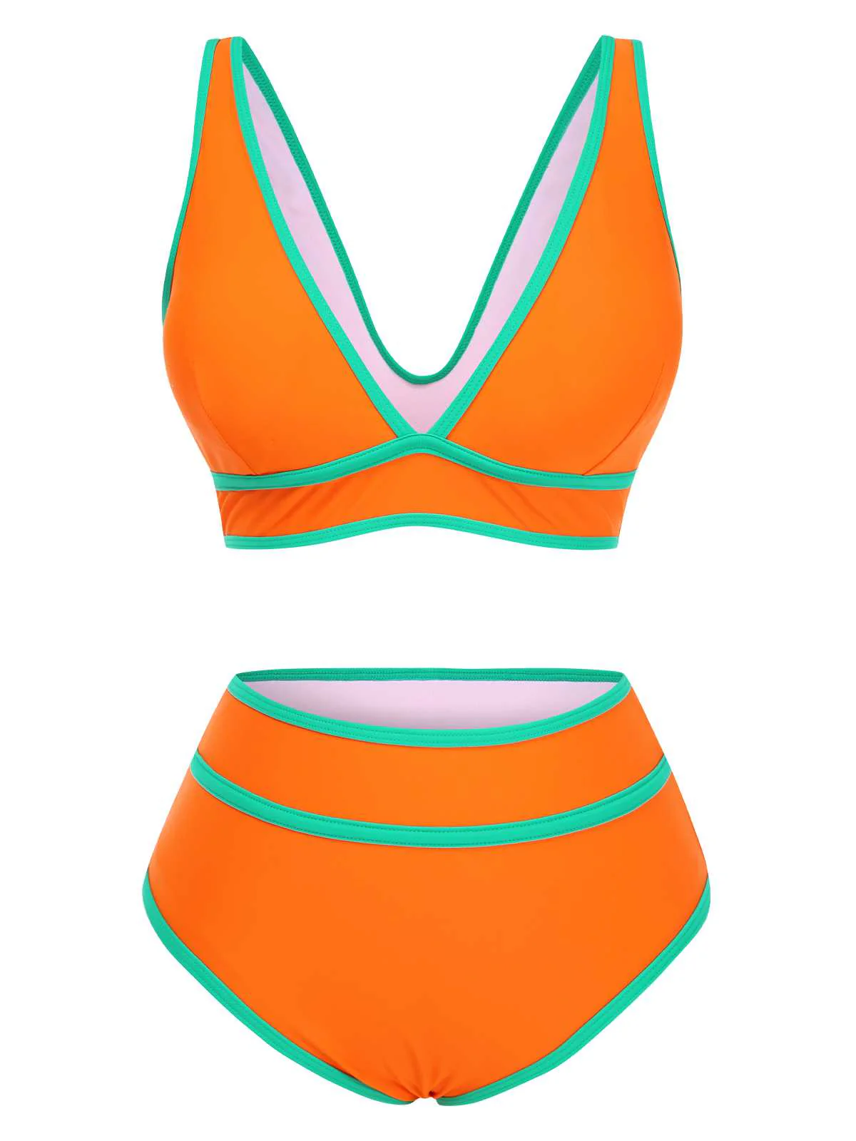 1950s Contrast Trim High Waist Bikini Set - Image 5