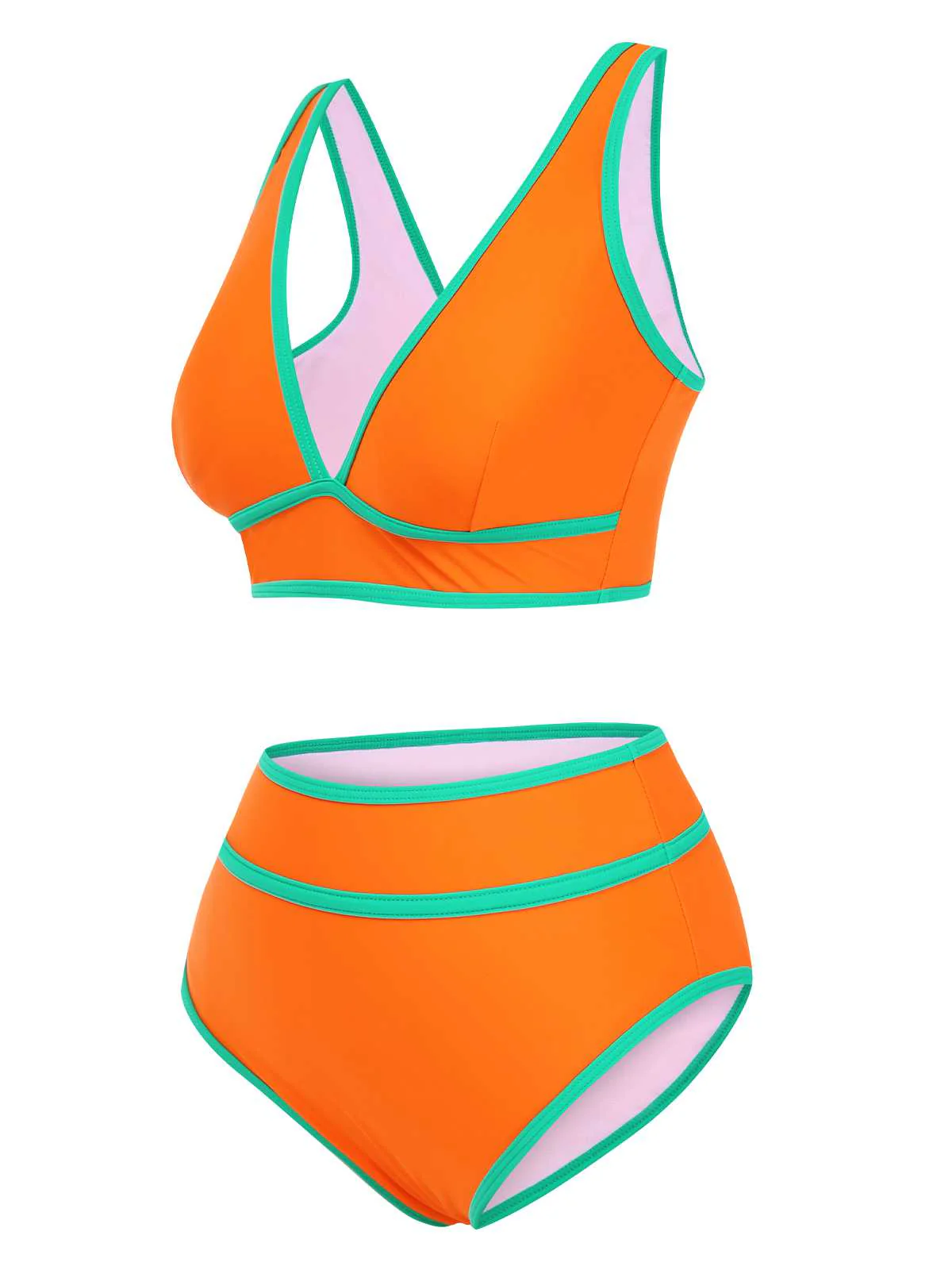 1950s Contrast Trim High Waist Bikini Set - Image 6