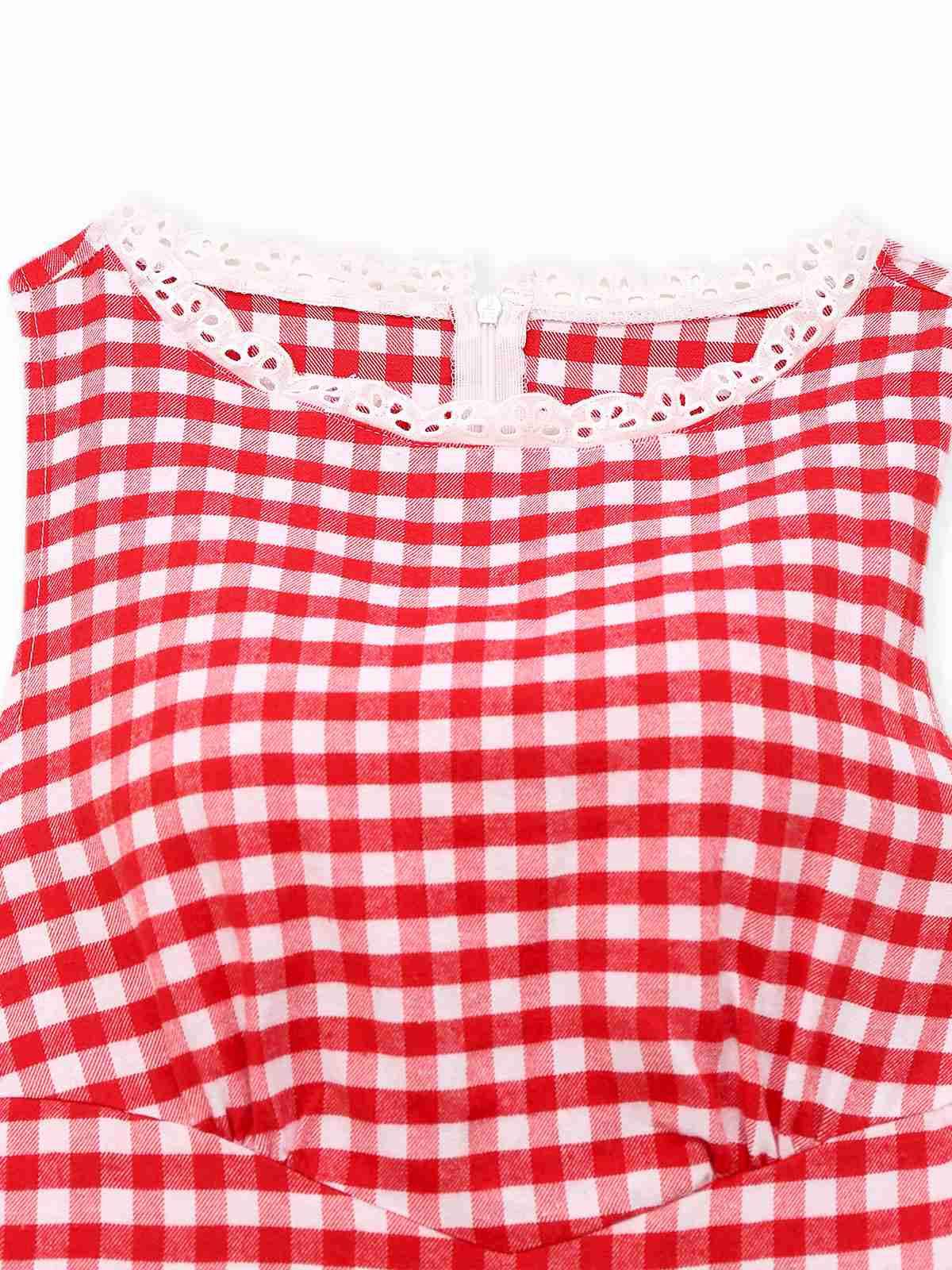 1950s Cotton Lace Patchwork Gingham Plaid Romper - Image 3