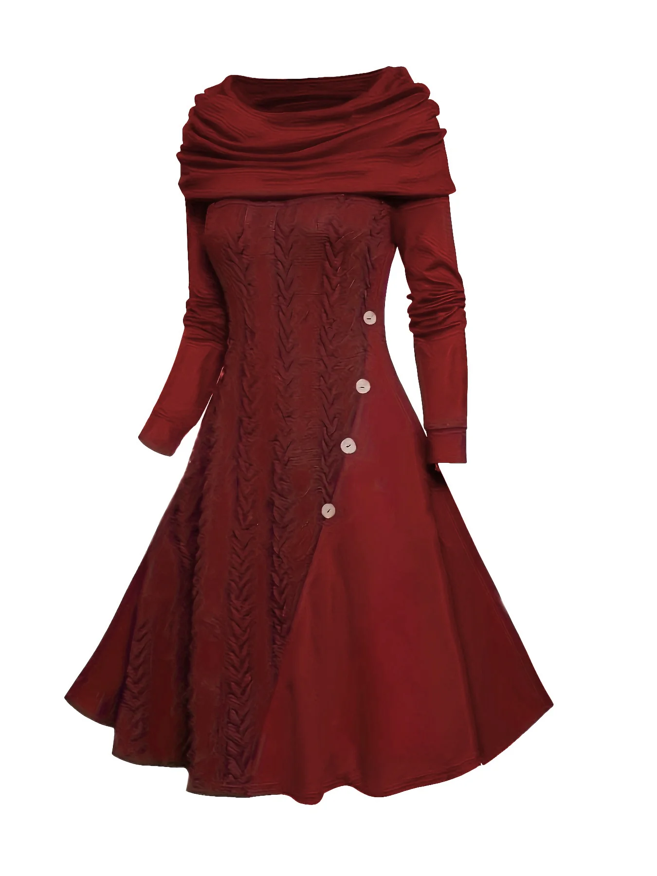 1950s Cowl Neck Knit Patchwork Swing Dress - Image 3