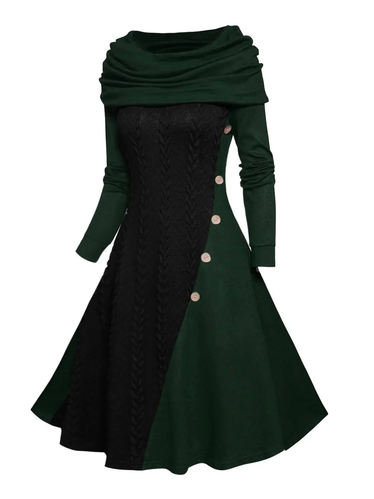 1950s Cowl Neck Knit Patchwork Swing Dress - Image 6