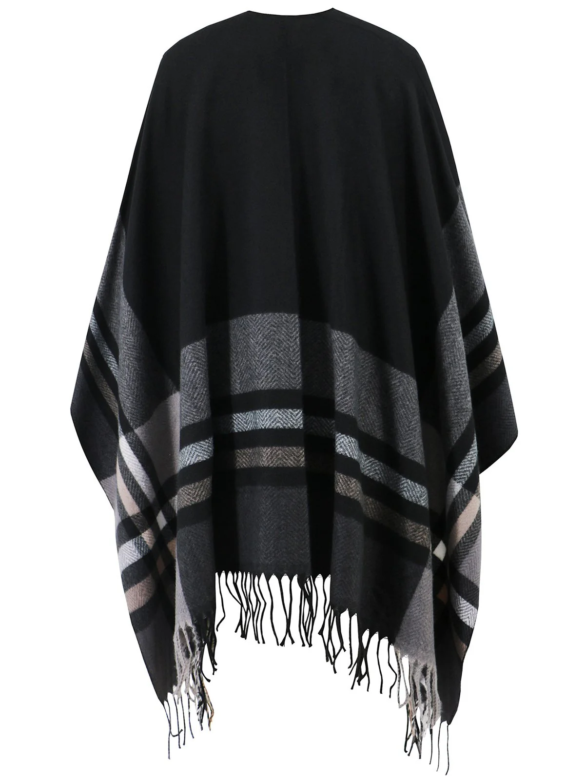 1950s Cozy Windproof Striped Tassel Poncho Coat - Image 4