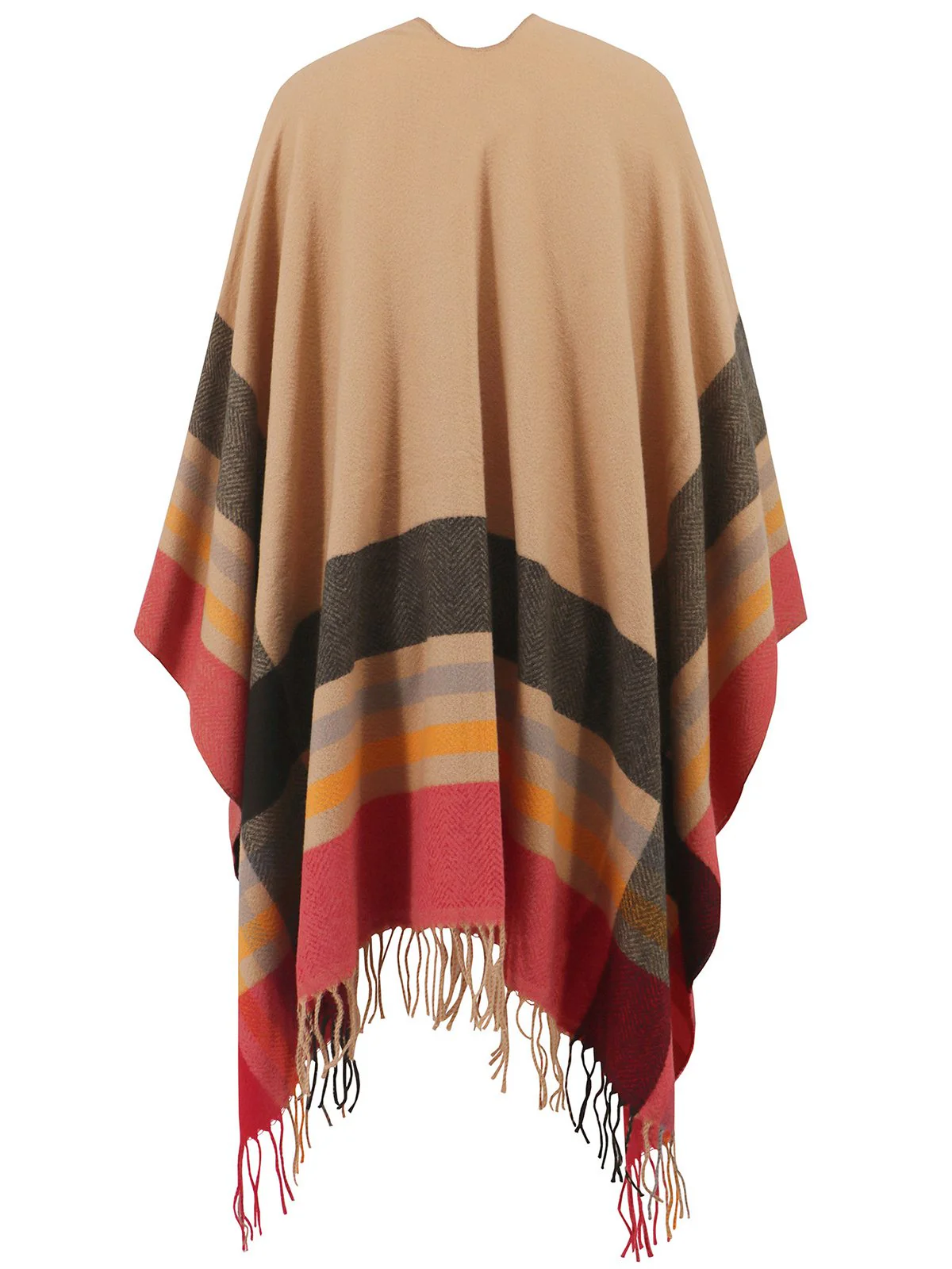 1950s Cozy Windproof Striped Tassel Poncho Coat - Image 6