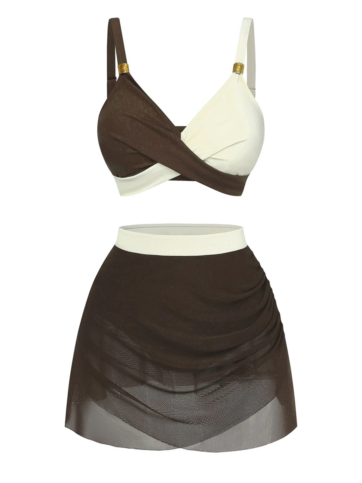 1950s Cross-Back Ruched Mesh Bikini Set - Image 3