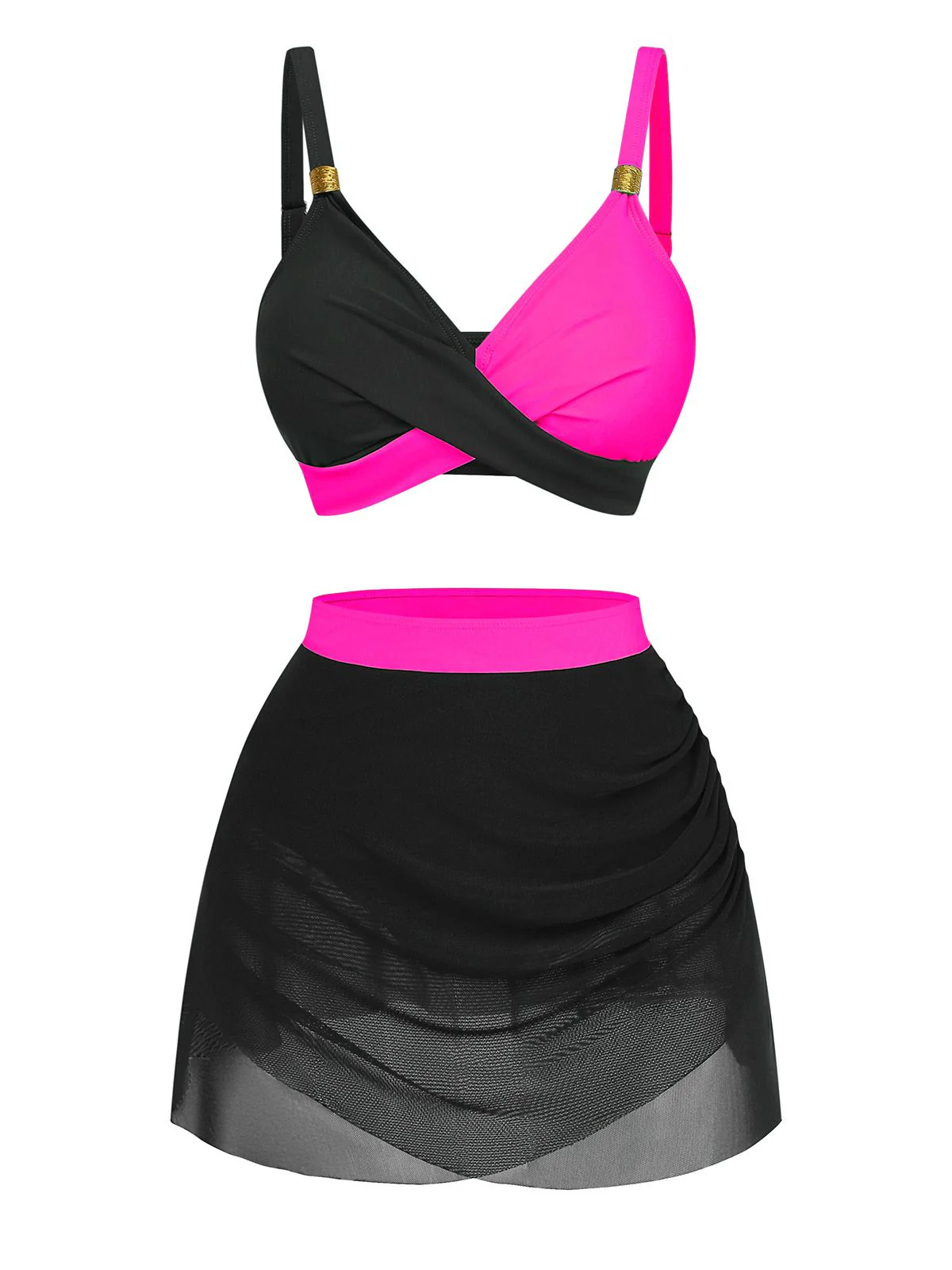 1950s Cross-Back Ruched Mesh Bikini Set - Image 7