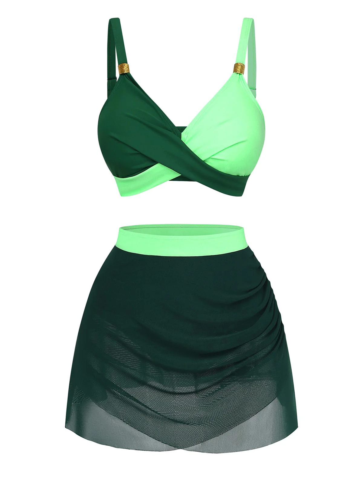 1950s Cross-Back Ruched Mesh Bikini Set - Image 9