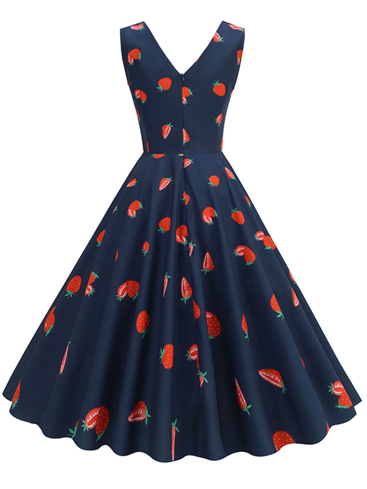 1950s Daisy & Strawberry Print Sleeveless Dress - Image 2