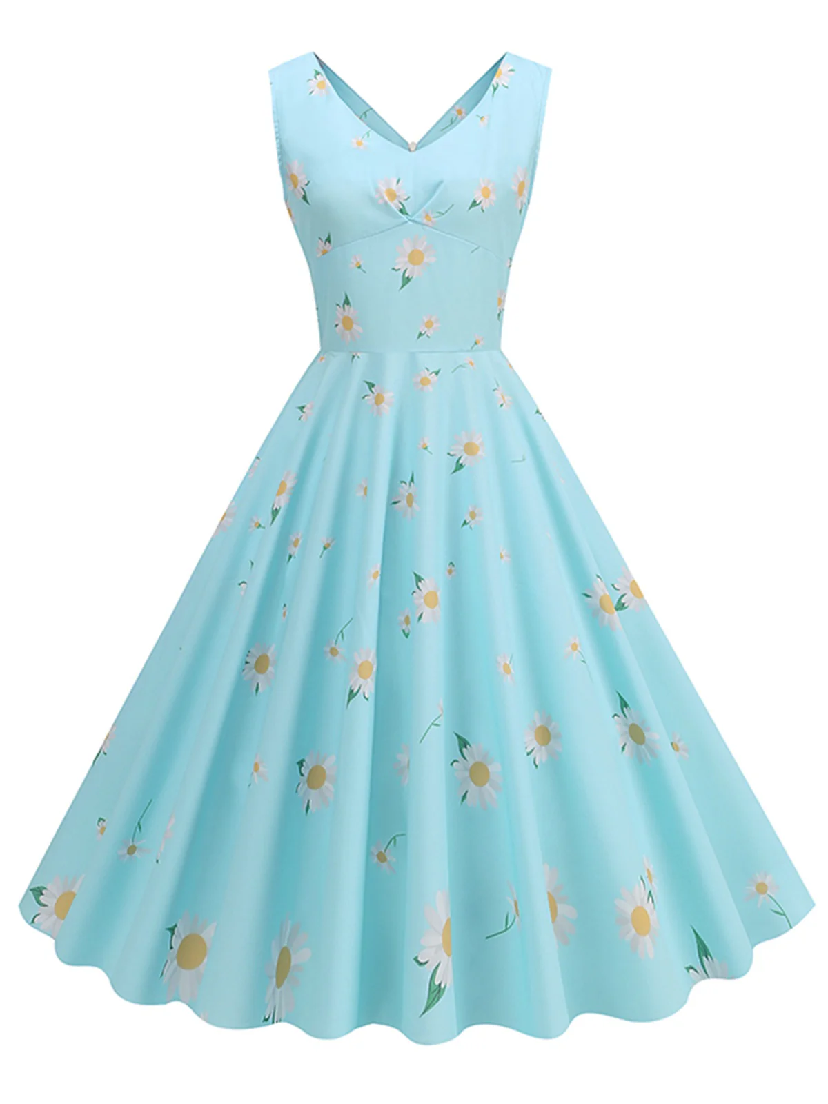 1950s Daisy & Strawberry Print Sleeveless Dress - Image 4