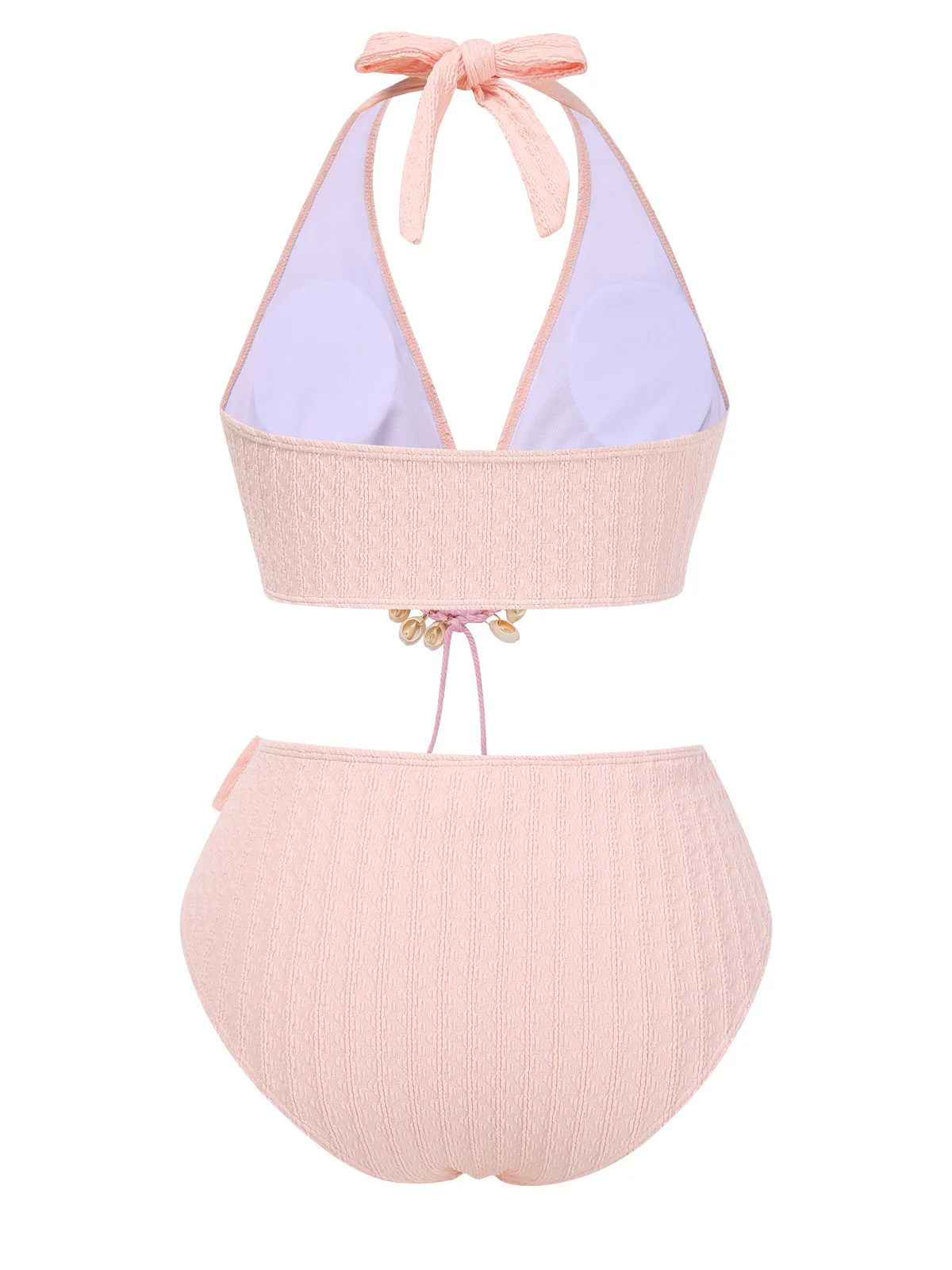 1950s Deep V-Neck Textured Seashell Halter Swimsuit - Image 3