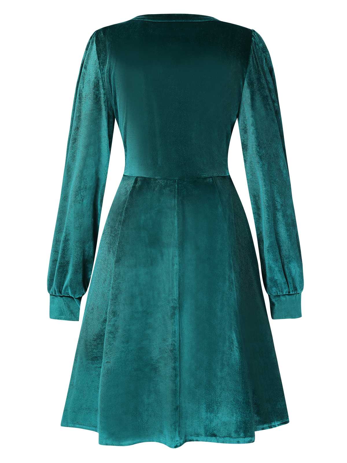 1950s Deep V-Neck Velvet Button Solid Dress - Image 2