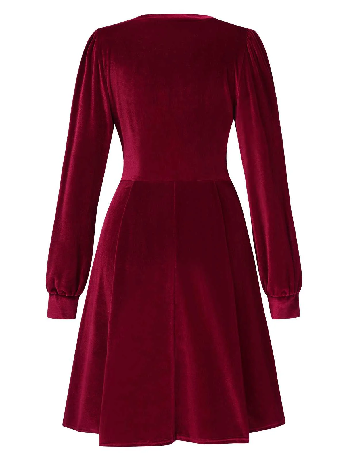 1950s Deep V-Neck Velvet Button Solid Dress - Image 6