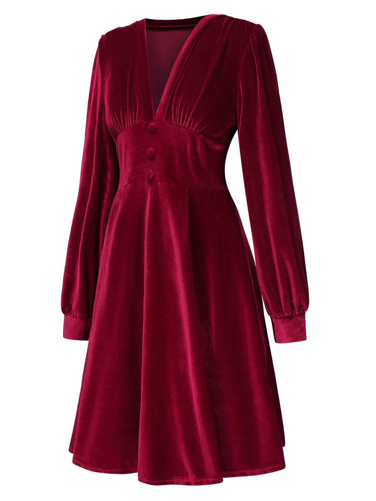 1950s Deep V-Neck Velvet Button Solid Dress - Image 7