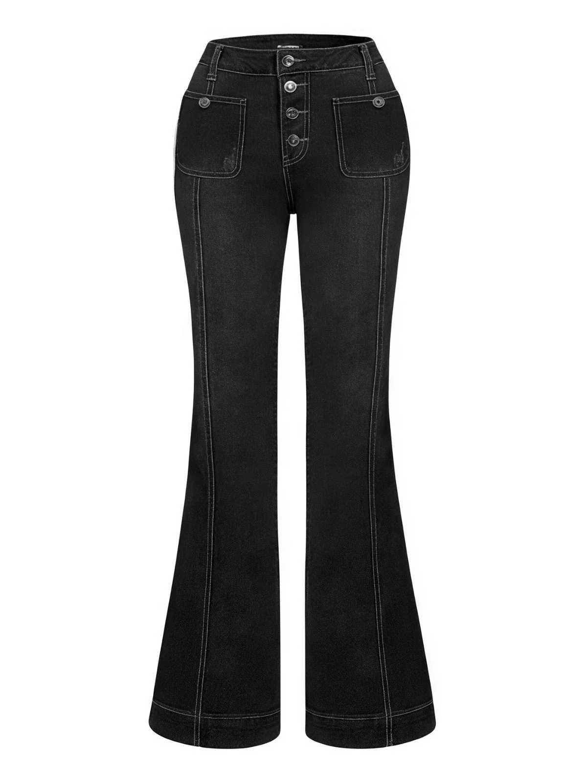 1950s Denim Flared Long Pockets Jeans - Image 4