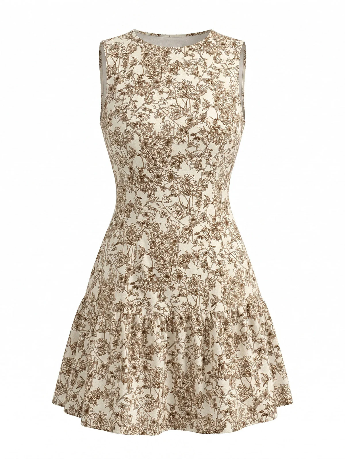 1950s Ditsy Floral Sleeveless Round Neck A-Line Dress - Image 2