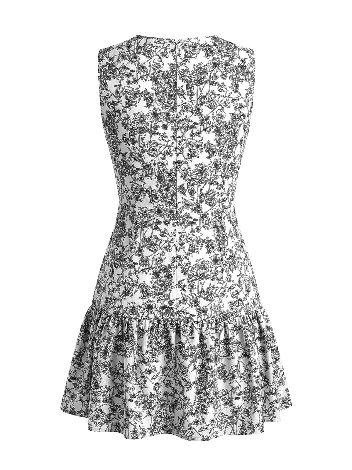 1950s Ditsy Floral Sleeveless Round Neck A-Line Dress - Image 5