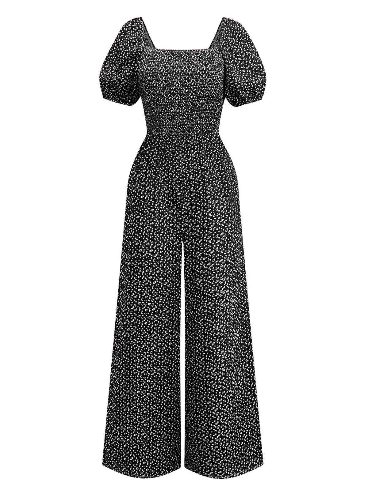 1950s Ditsy Floral Square Neck Puff Jumpsuit - Image 4
