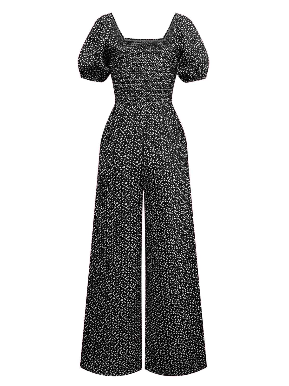 1950s Ditsy Floral Square Neck Puff Jumpsuit - Image 5