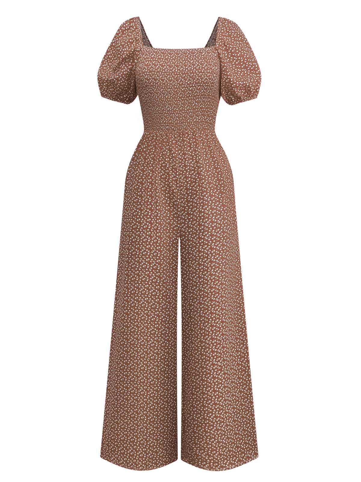 1950s Ditsy Floral Square Neck Puff Jumpsuit - Image 6