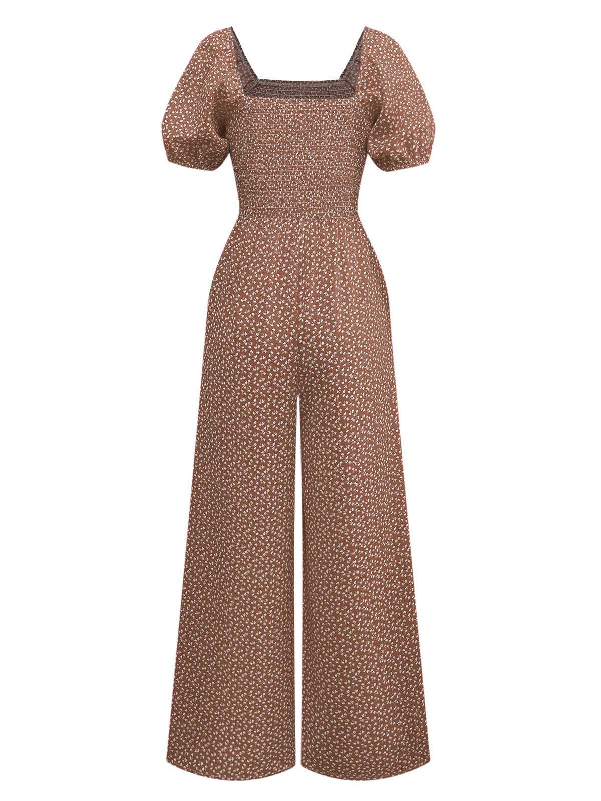 1950s Ditsy Floral Square Neck Puff Jumpsuit - Image 7