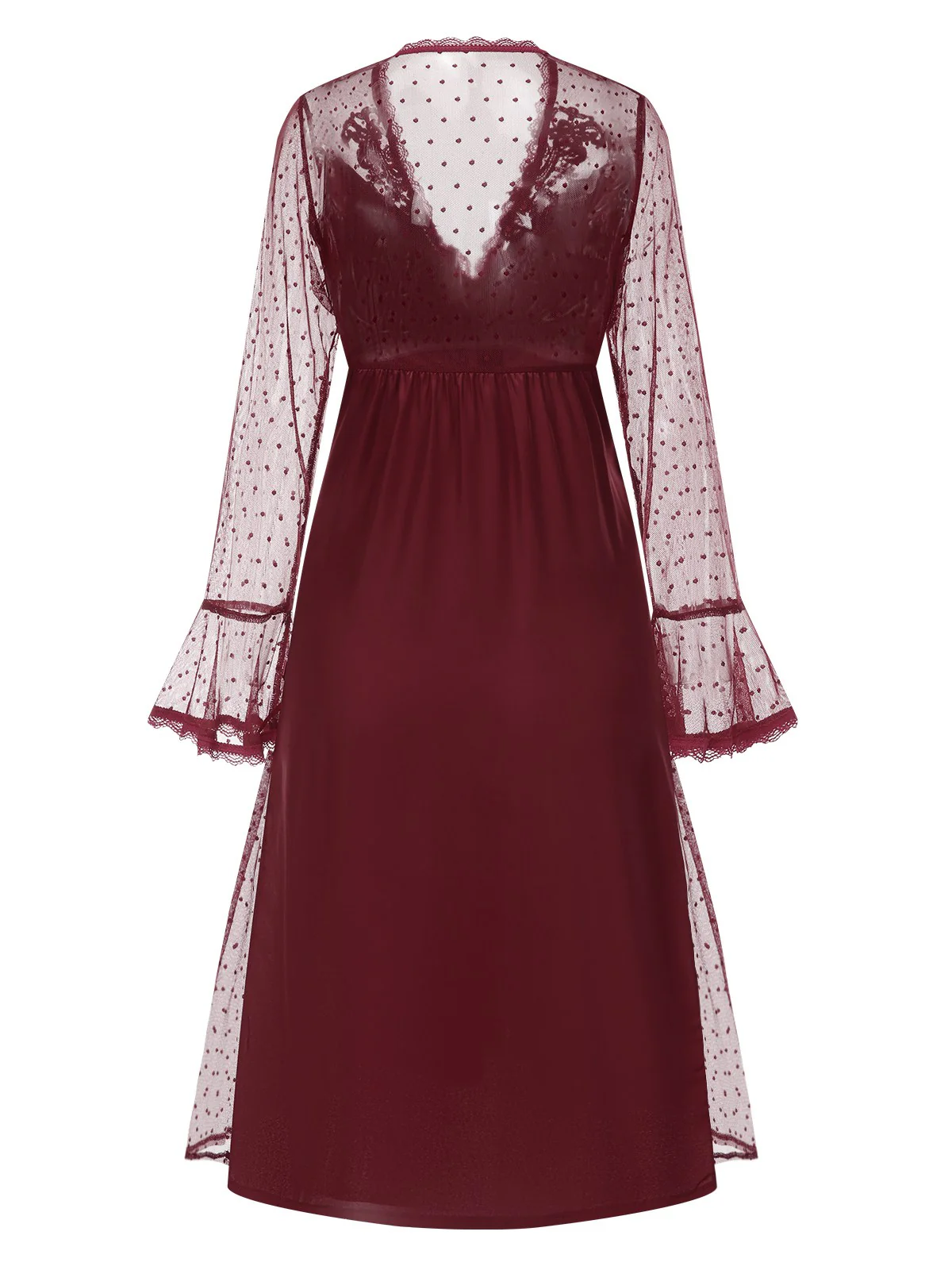 1950s Dots Sheer Sleeves Deep V-Neck Nightgown - Image 2