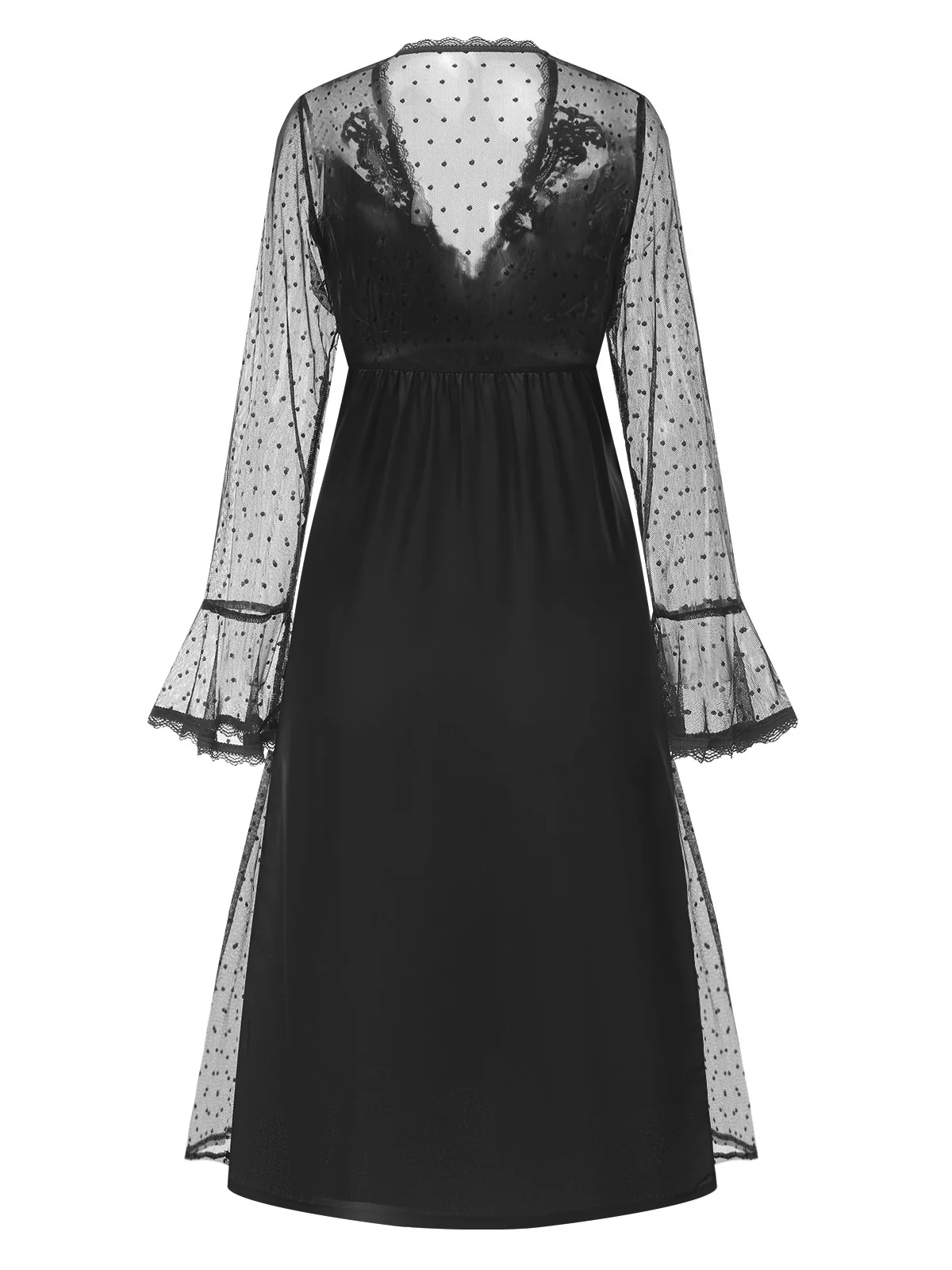 1950s Dots Sheer Sleeves Deep V-Neck Nightgown - Image 5