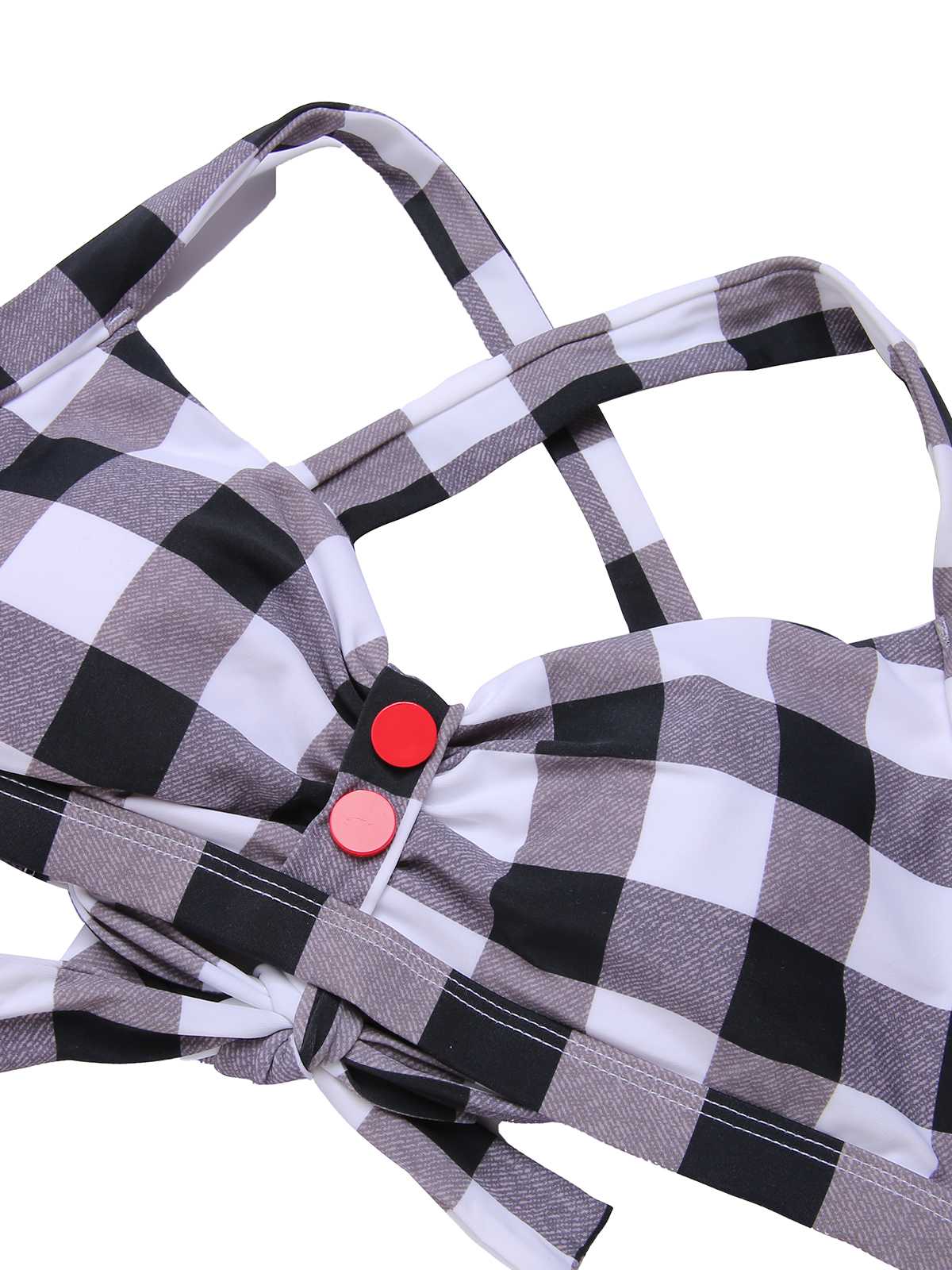 1950s Double Strap Buttoned Plaids Swimsuit - Image 12