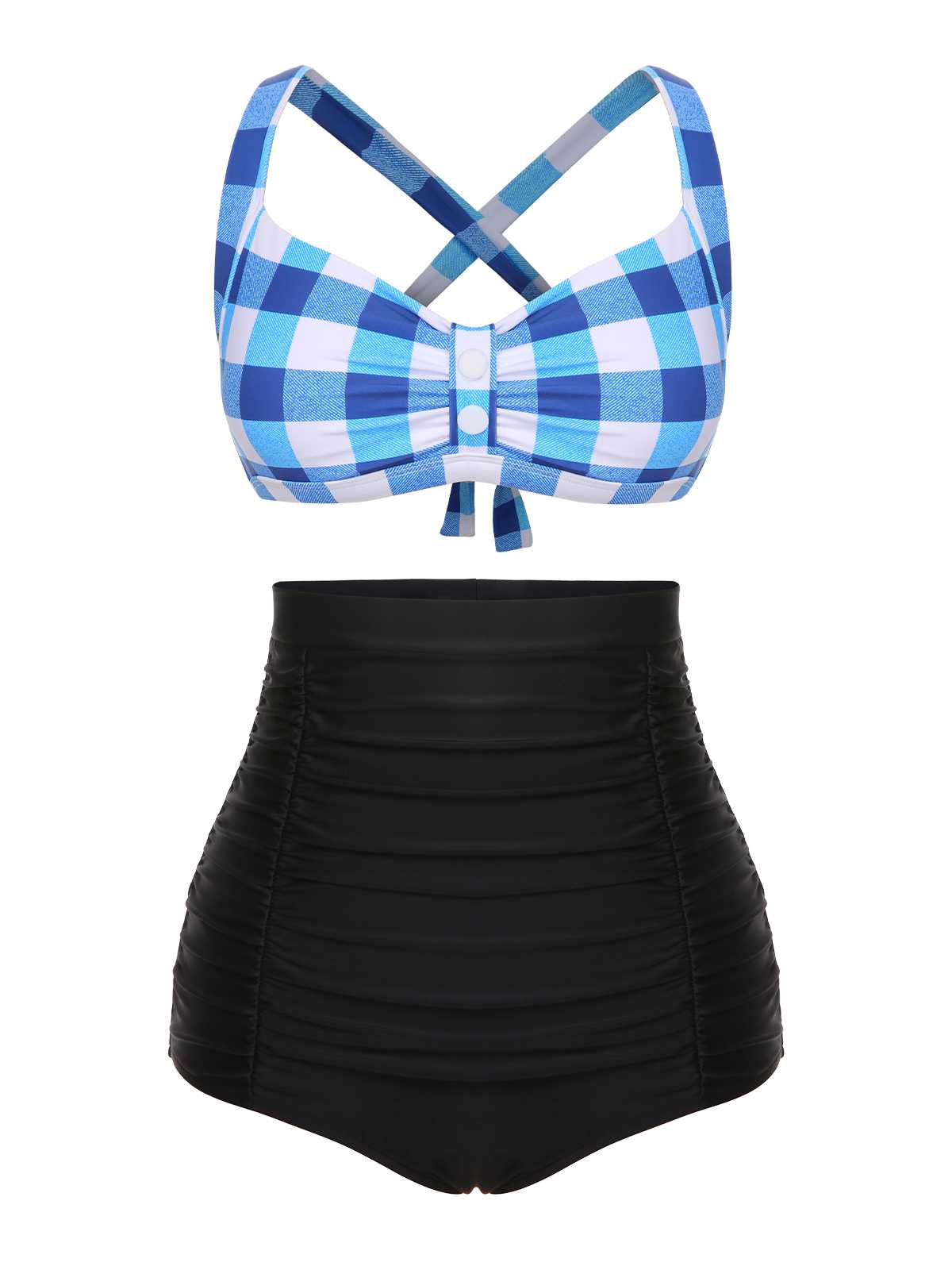 1950s Double Strap Buttoned Plaids Swimsuit - Image 16