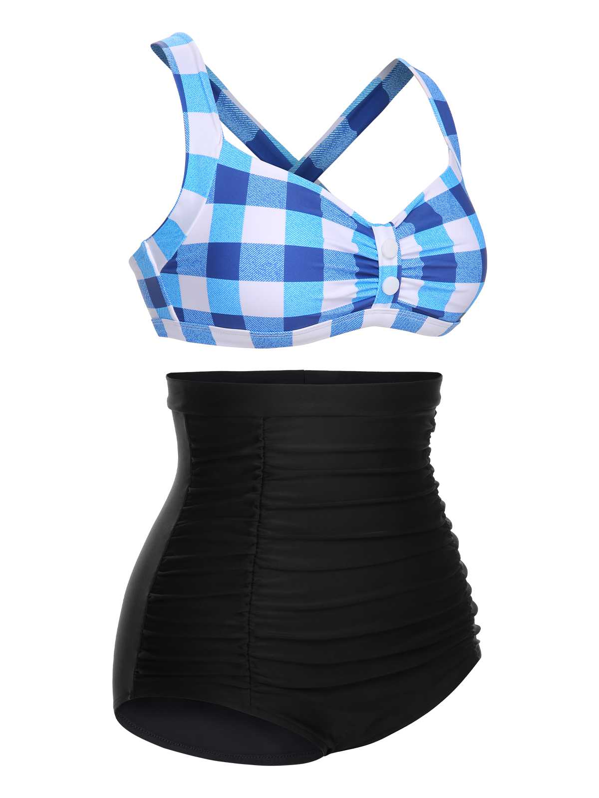 1950s Double Strap Buttoned Plaids Swimsuit - Image 17