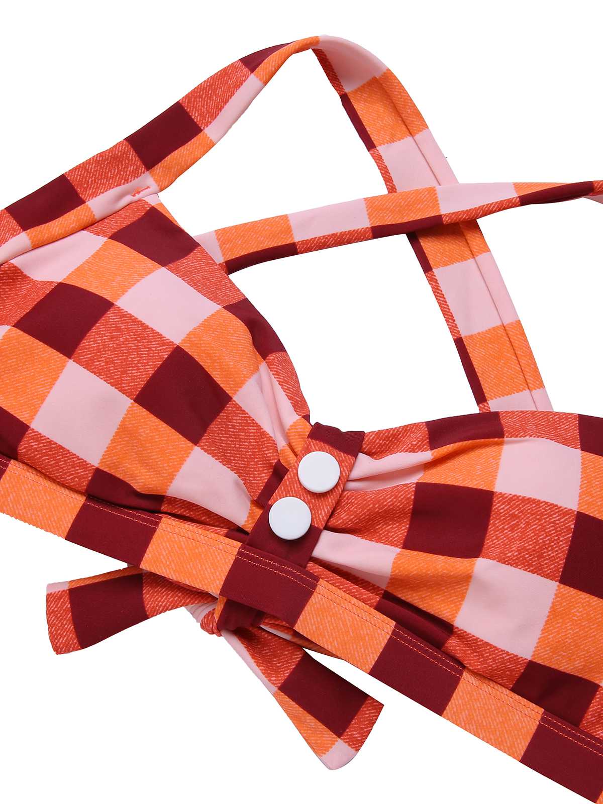 1950s Double Strap Buttoned Plaids Swimsuit - Image 5