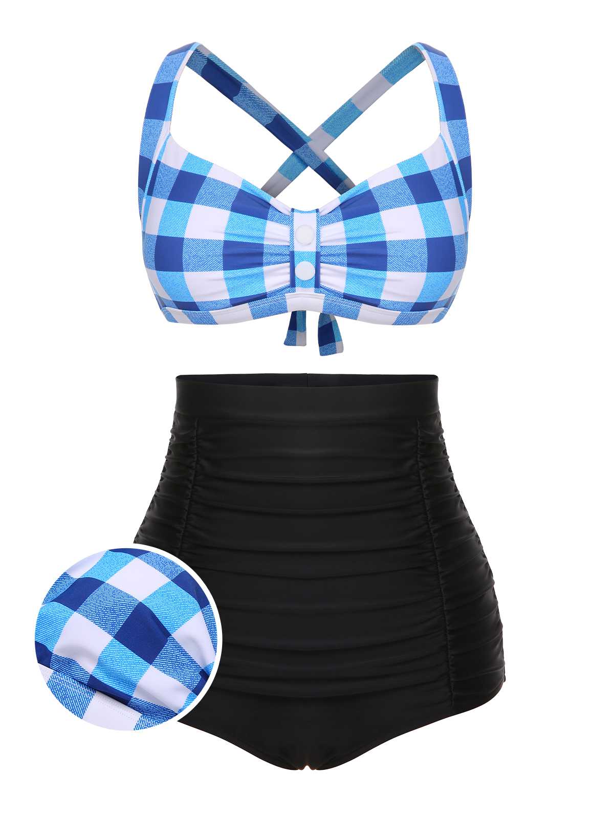 1950s Double Strap Buttoned Plaids Swimsuit - Image 15