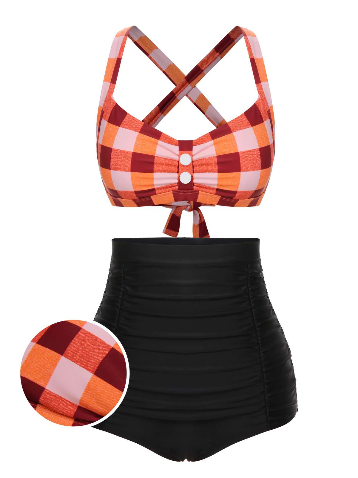 1950s Double Strap Buttoned Plaids Swimsuit - Image 6