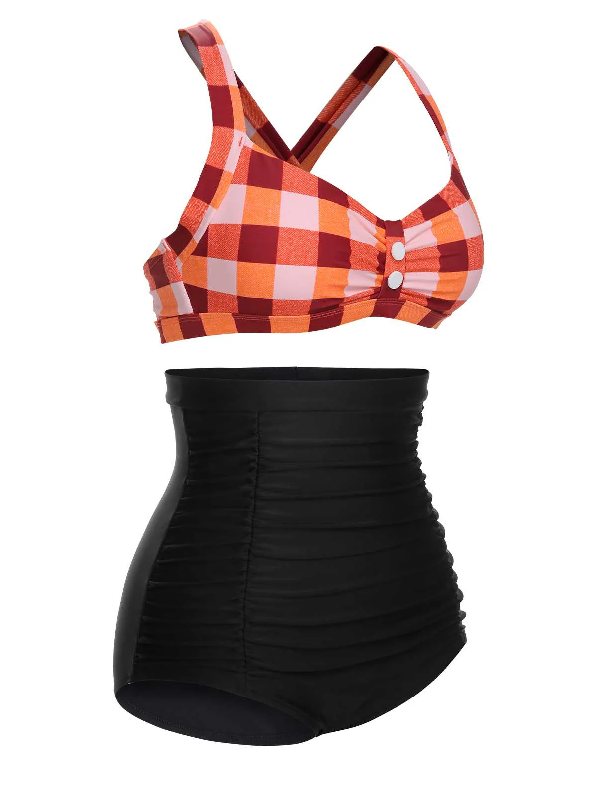 1950s Double Strap Buttoned Plaids Swimsuit - Image 8