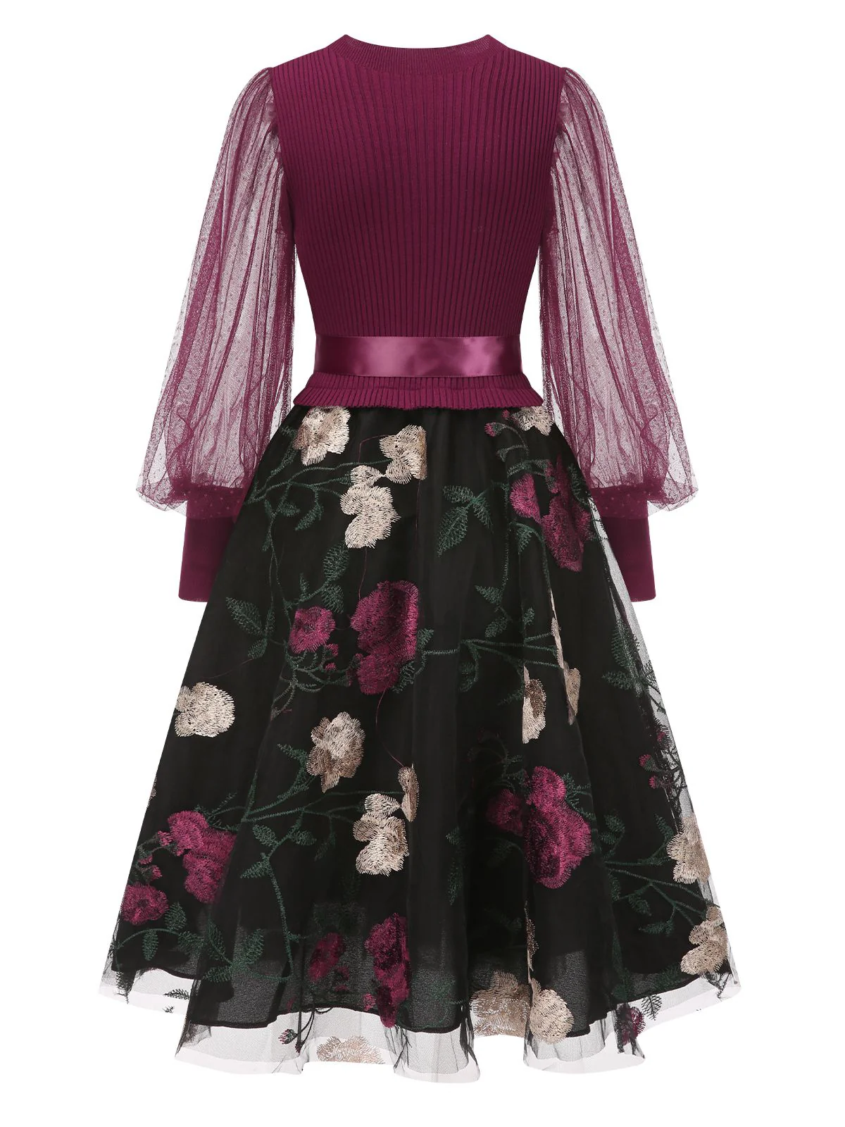 1950s Embroidered Floral Mesh Patchwork Dress - Image 3