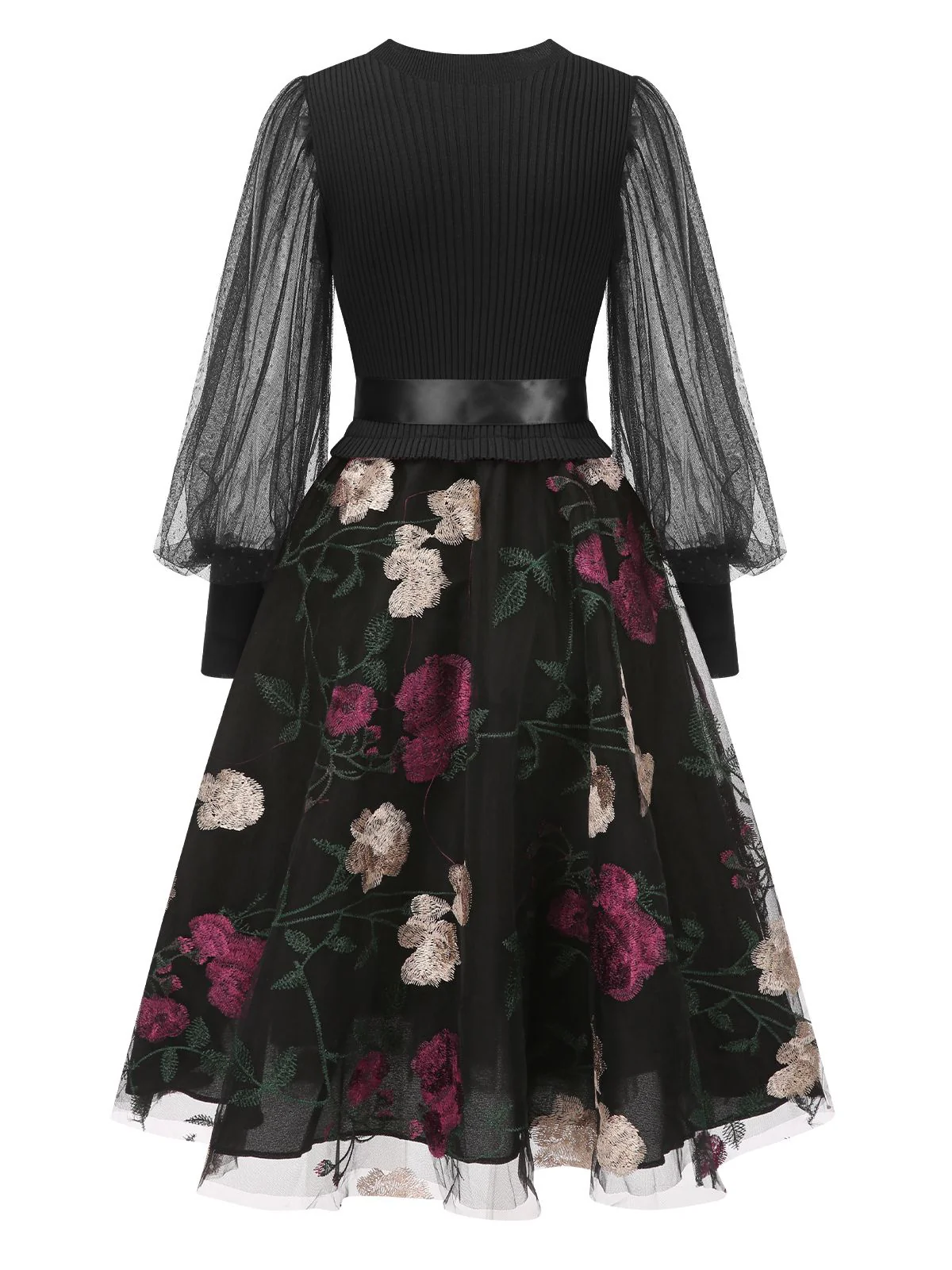 1950s Embroidered Floral Mesh Patchwork Dress - Image 5