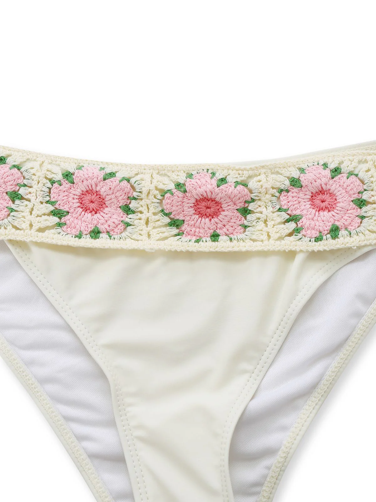1950s Embroidered Handmade Floral High Waist Bikini Set - Image 4