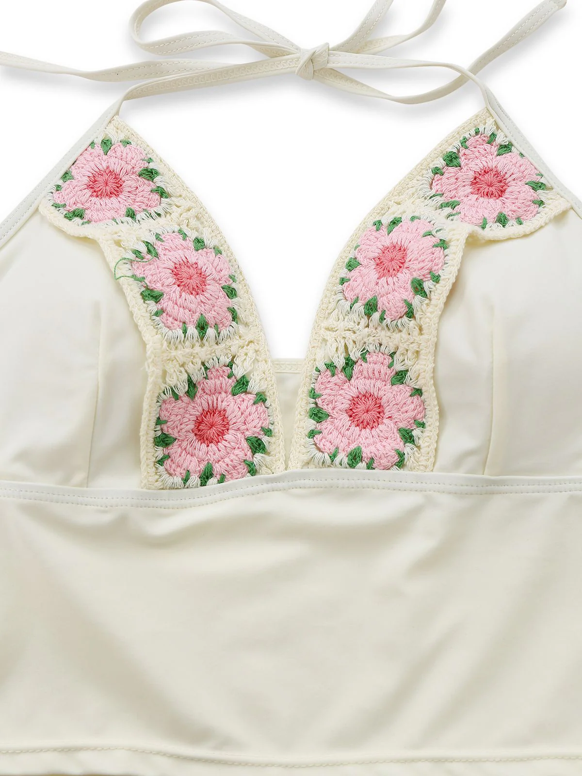 1950s Embroidered Handmade Floral High Waist Bikini Set - Image 6