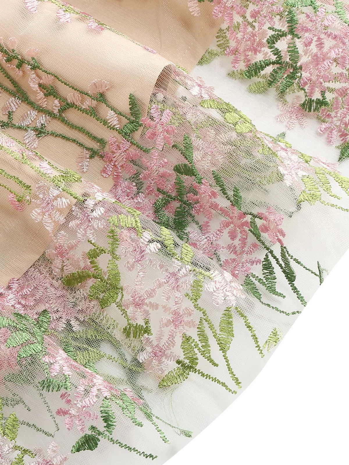 1950s Embroidered Mesh Lace-Up Sweetheart Neck Dress - Image 3