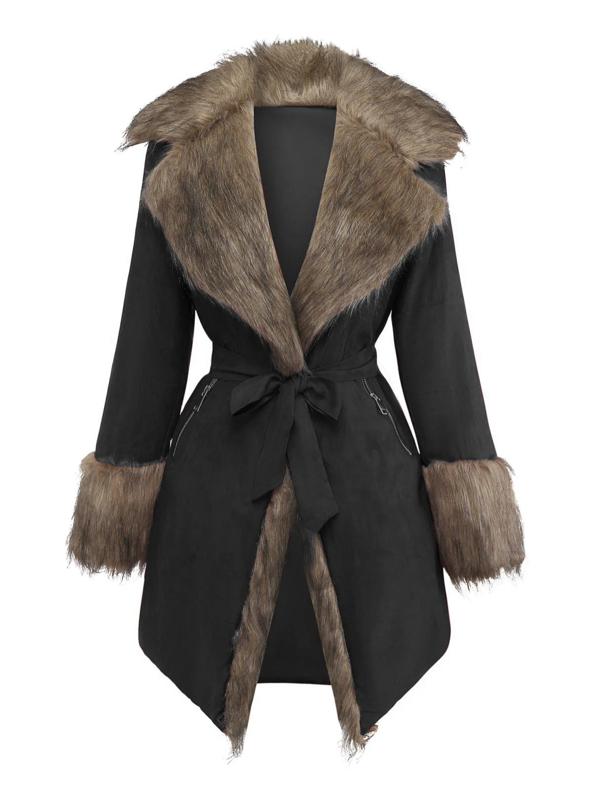1950s Faux Fur Collar Lapel Belt Coat - Image 2