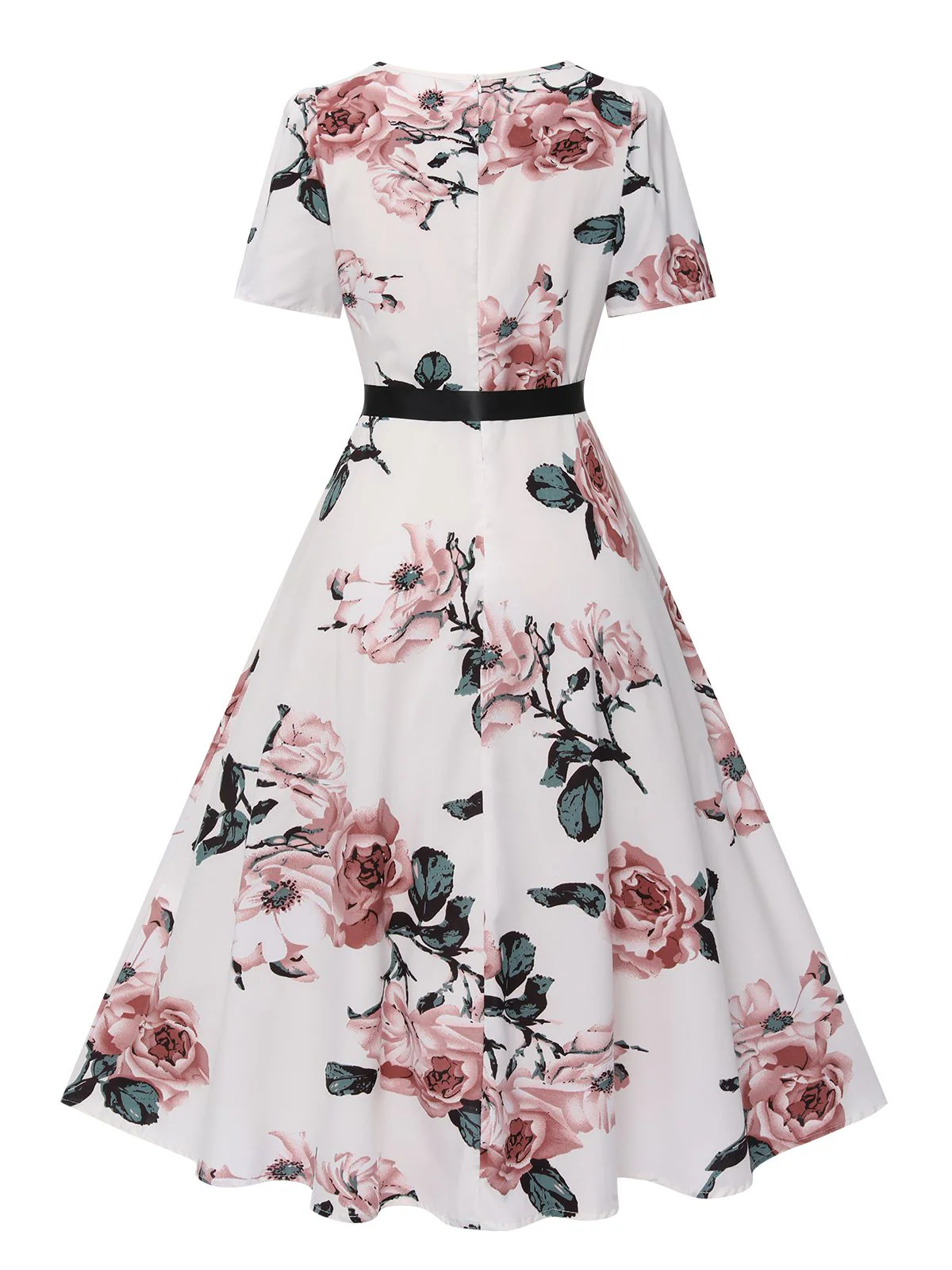 1950s Floral Bow Short Sleeve Swing Dress - Image 2